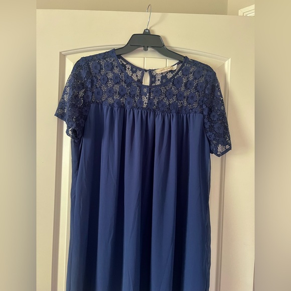 Liberty Love‎ Women’s 3XL Shift Dress Blue Navy Lace Top Sleeve Sheer Neck
Lined - Picture 2 of 7